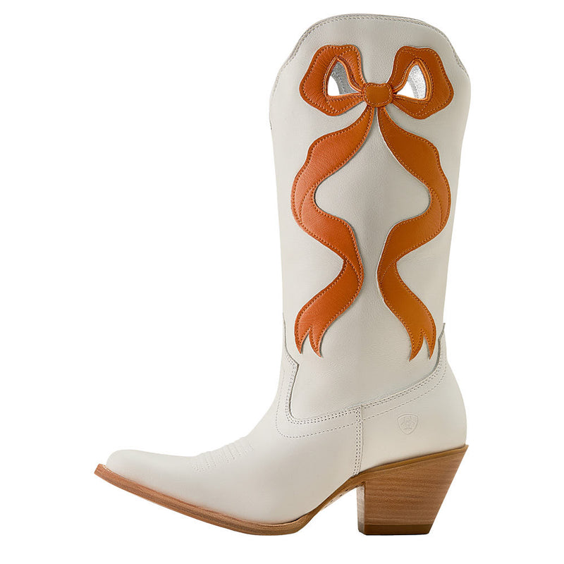Ariat Women's Beaux Ivory Pearl Vamp 13in Zesty Orange Bow Top Boot