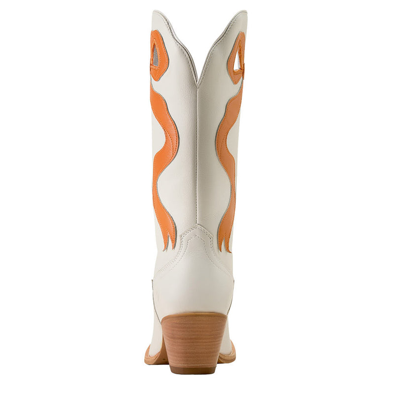 Ariat Women's Beaux Ivory Pearl Vamp 13in Zesty Orange Bow Top Boot
