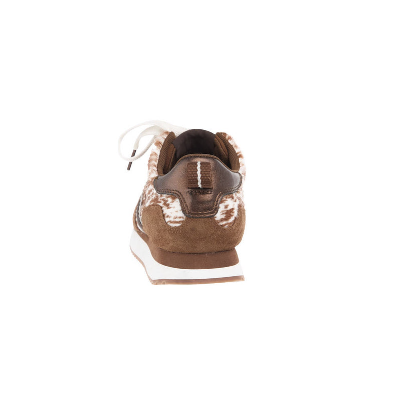 Ariat Women's Ranch Runner Chestnut Suede And Speckled Cow Print Tennis Shoe