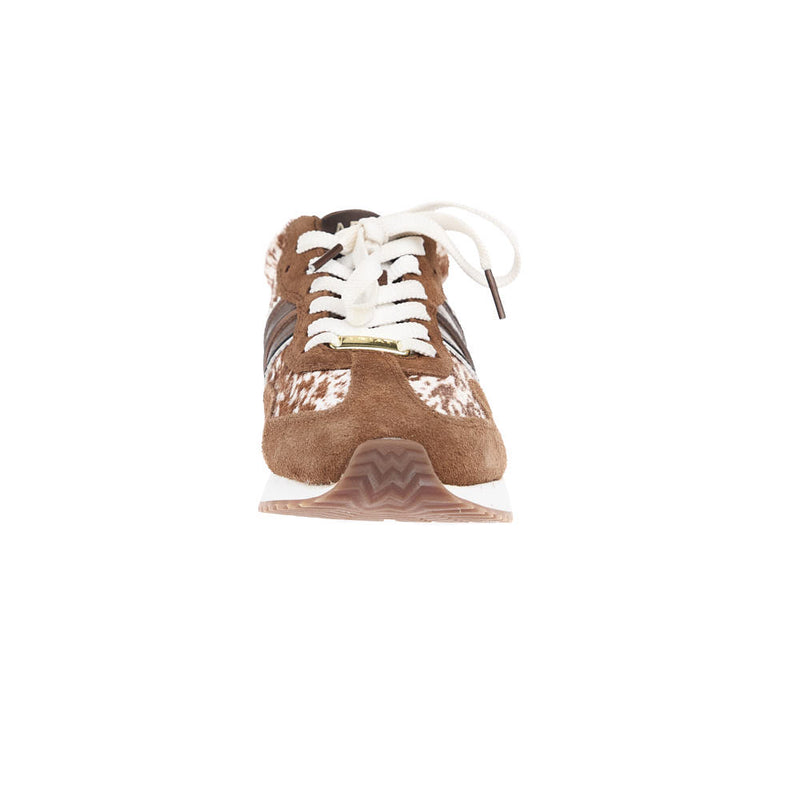Ariat Women's Ranch Runner Chestnut Suede And Speckled Cow Print Tennis Shoe