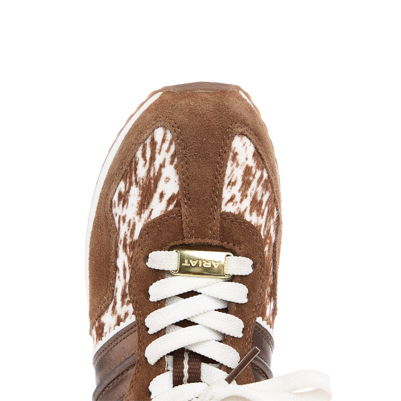 Ariat Women's Ranch Runner Chestnut Suede And Speckled Cow Print Tennis Shoe