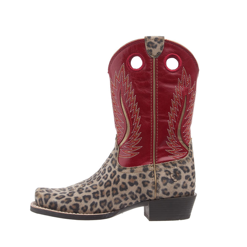 Ariat Kid's Futurity Fort Worth Neutral Leopard Vamp 9in Fiery Red Top