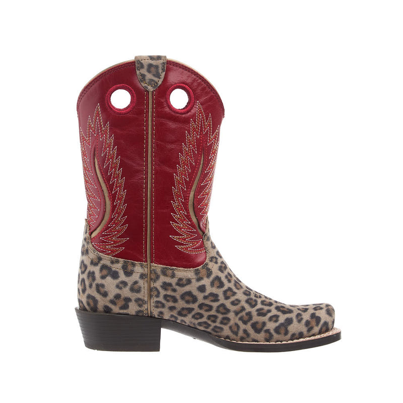 Ariat Kid's Futurity Fort Worth Neutral Leopard Vamp 9in Fiery Red Top