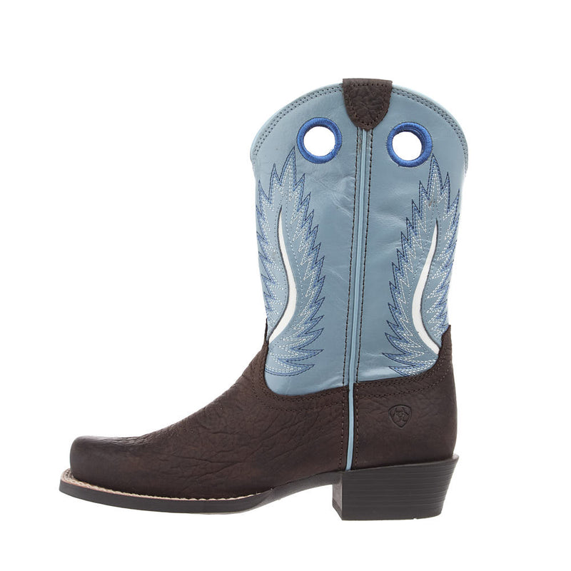 Ariat Kid's Futurity Fort Worth Bruin Brown Vamp 9in Morning Dew Blue Top