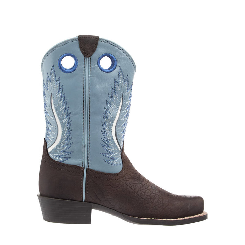 Ariat Kid's Futurity Fort Worth Bruin Brown Vamp 9in Morning Dew Blue Top
