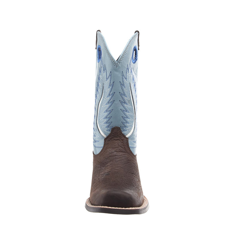 Ariat Kid's Futurity Fort Worth Bruin Brown Vamp 9in Morning Dew Blue Top