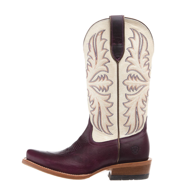 Ariat Women's Futurity Oak Port Wine Vamp 12in Cream Candle Embroidered Top Boot