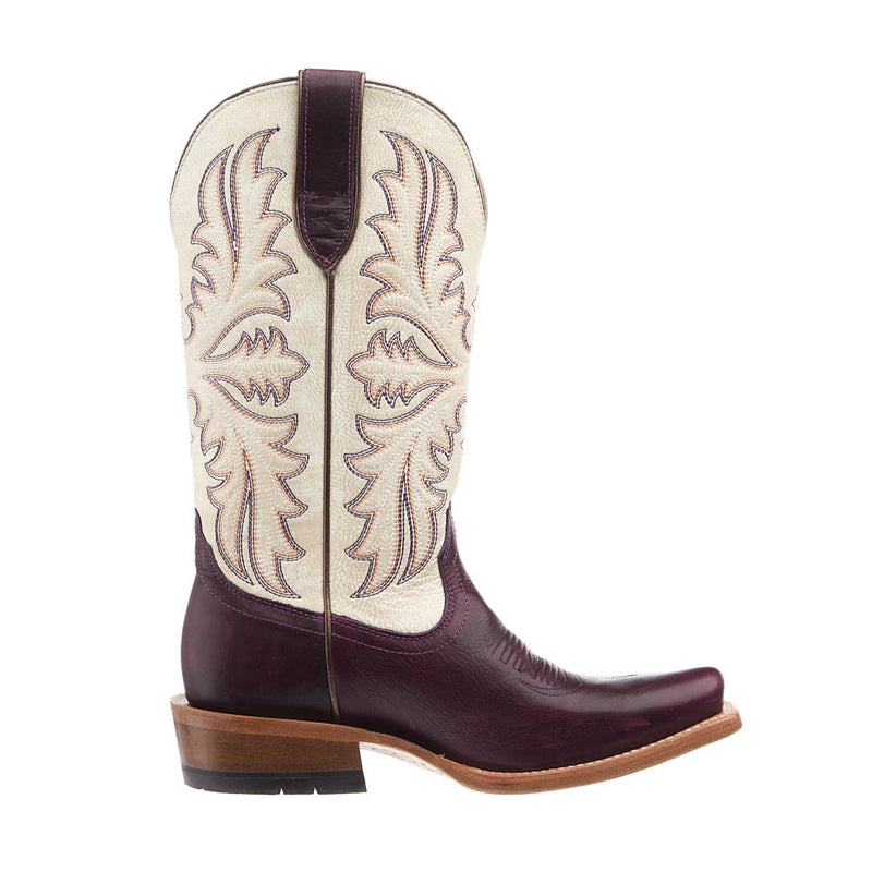 Ariat Women's Futurity Oak Port Wine Vamp 12in Cream Candle Embroidered Top Boot