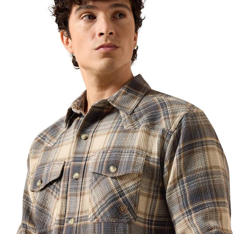 Ariat Men's Oyster Grey Plaid Retro Waffle Shirt