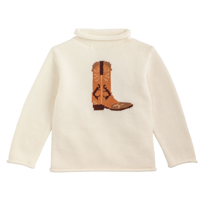 Mud Pie Boy's White Cowboy Boot Sweater