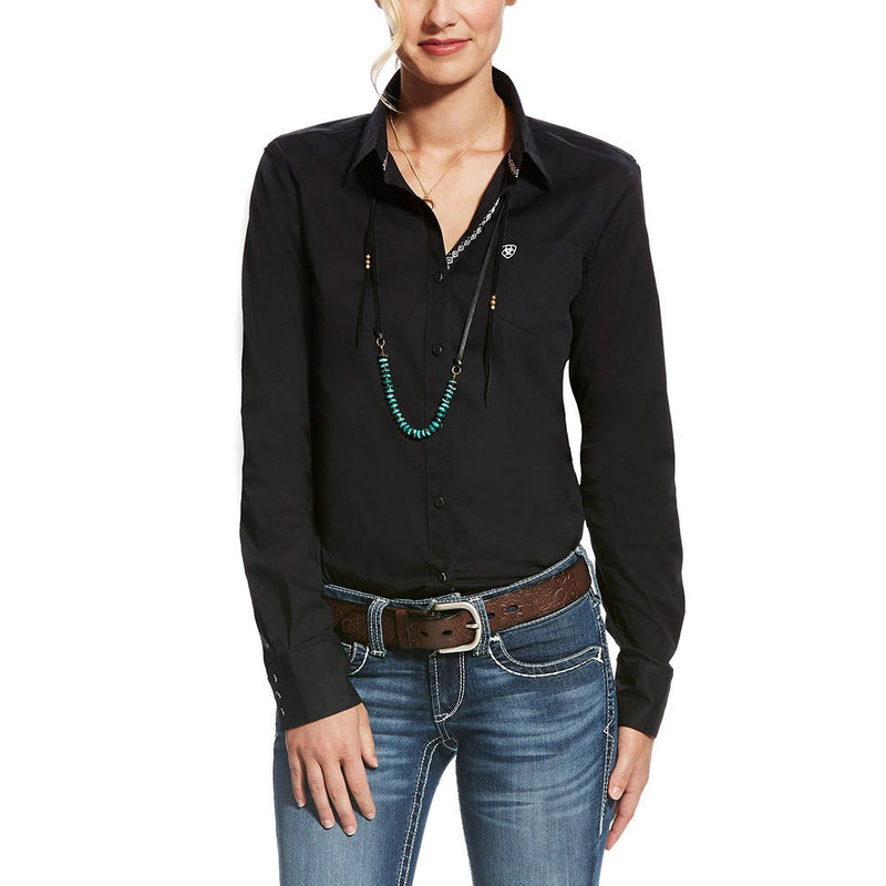 Womens Kirby Black Stretch Button Down Shirt
