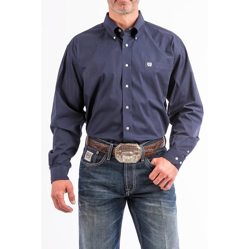 Men's Solid Navy Long Sleeve Button Down