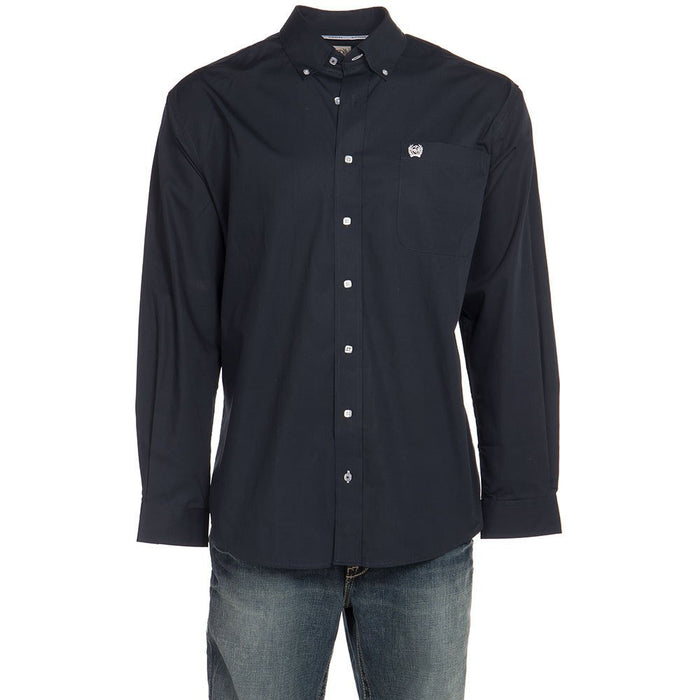 Men's Solid Navy Long Sleeve Button Down