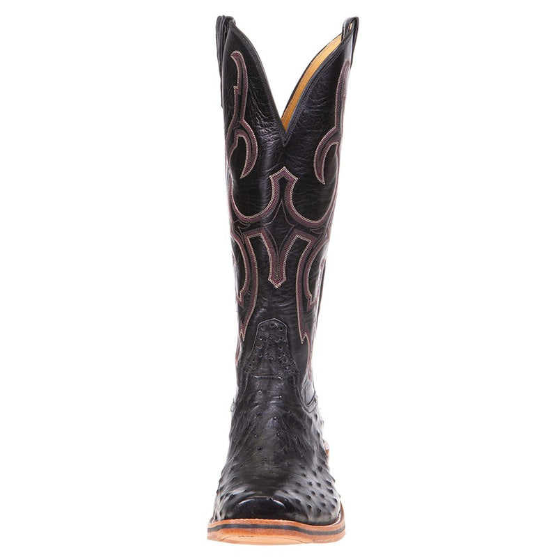 Rios Of Mercedes Men's Ride Ready Black Full Quill Ostrich 15in. Black Calf Top Cowboy Boot