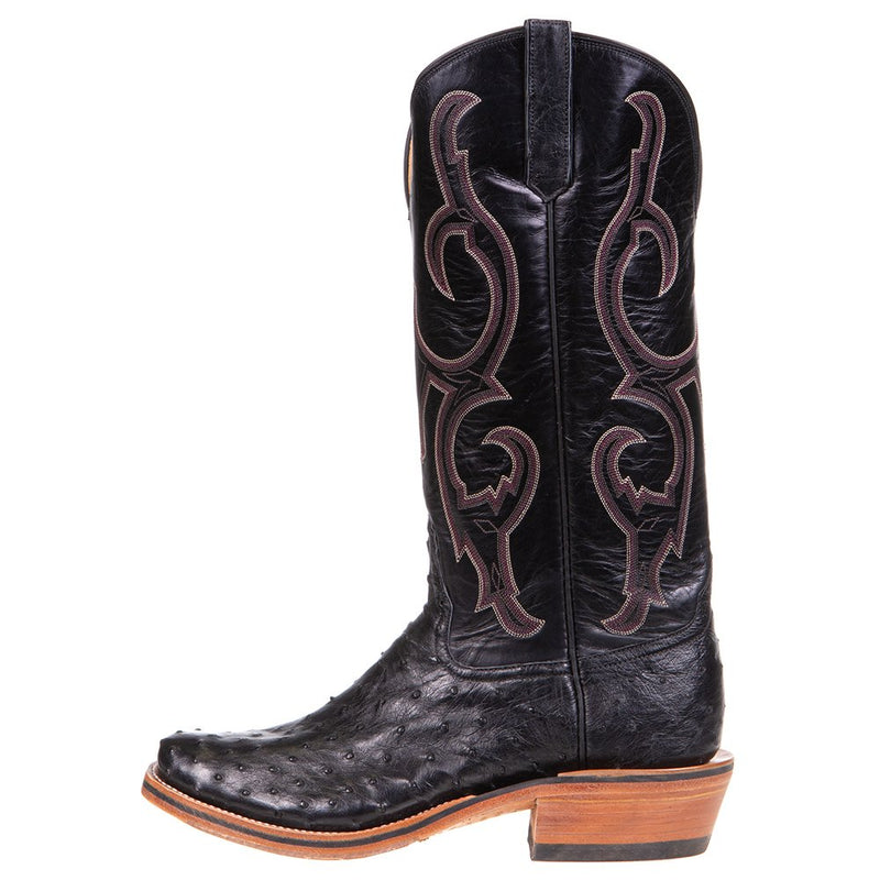 Rios Of Mercedes Men's Ride Ready Black Full Quill Ostrich 15in. Black Calf Top Cowboy Boot