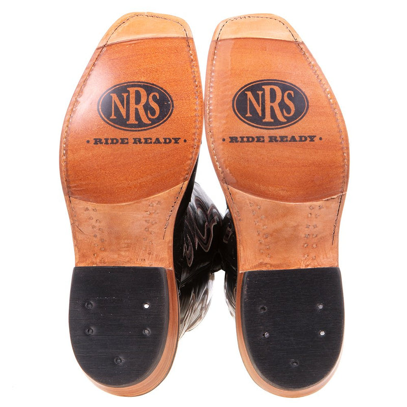 Rios Of Mercedes Men's Ride Ready Black Full Quill Ostrich 15in. Black Calf Top Cowboy Boot