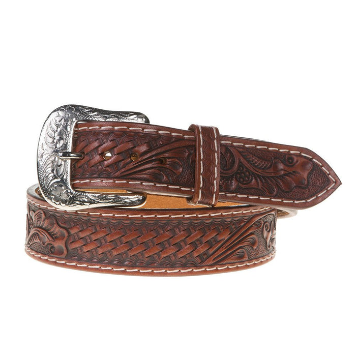 Western Fashion Men`s Chestnut Basket Floral Twisted X Belt — NRS