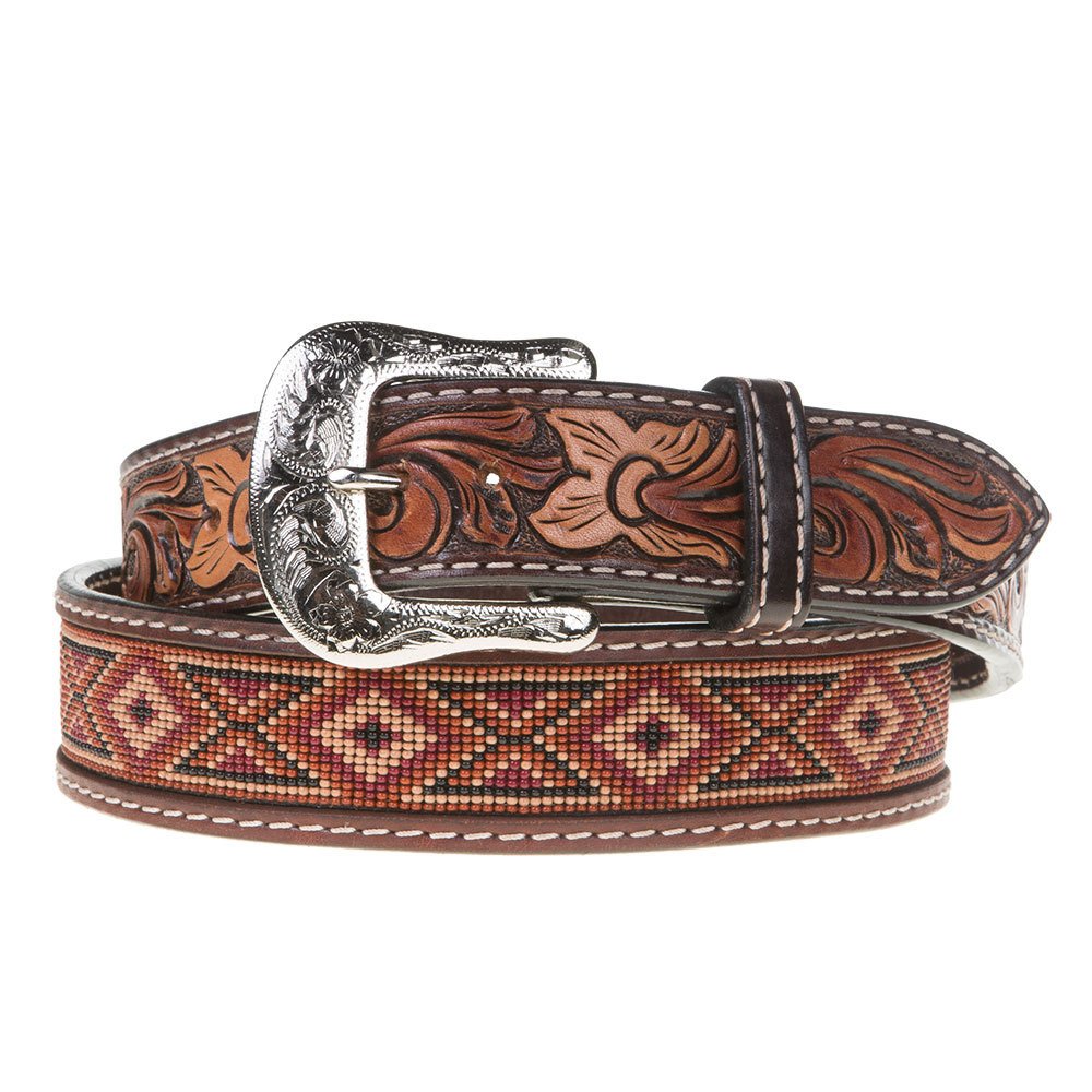 Western Fashion Leather Beaded Earth Tone Twisted X Belt