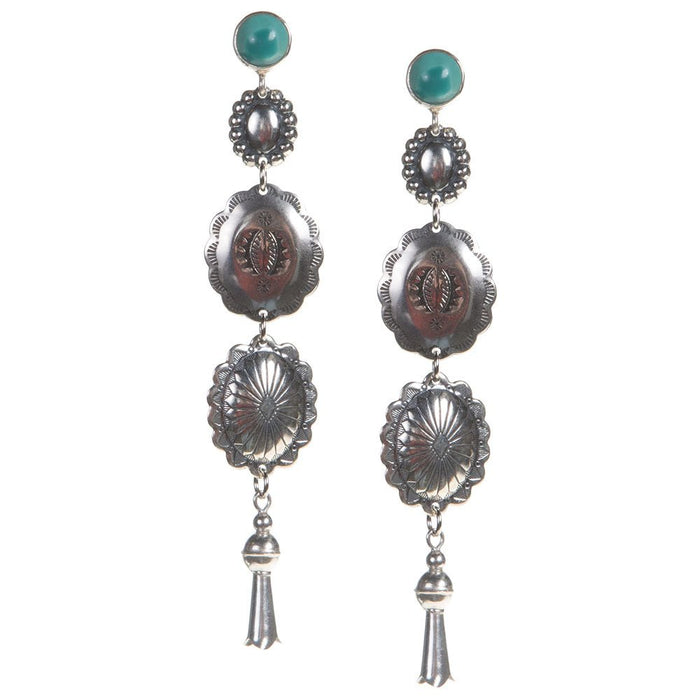 Turquoise Stud With 3 Concho Dangle Earrings
