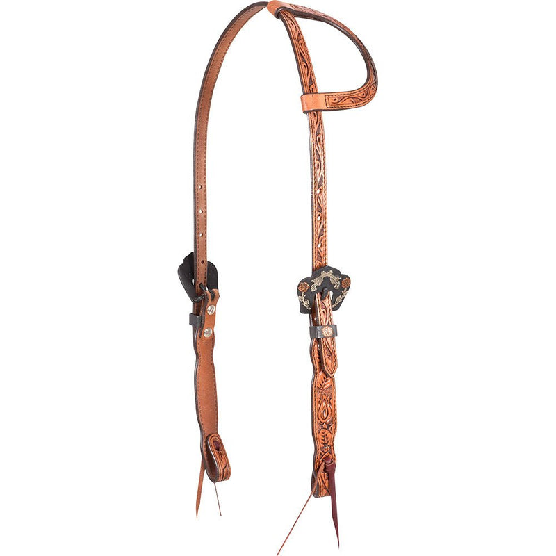 Natural Single Ear Headstall with Guns and Roses Buckles