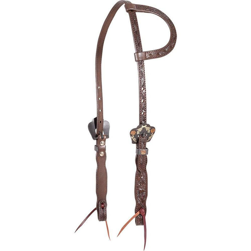 Chocolate Single Ear Headstall with Guns and Roses Buckles
