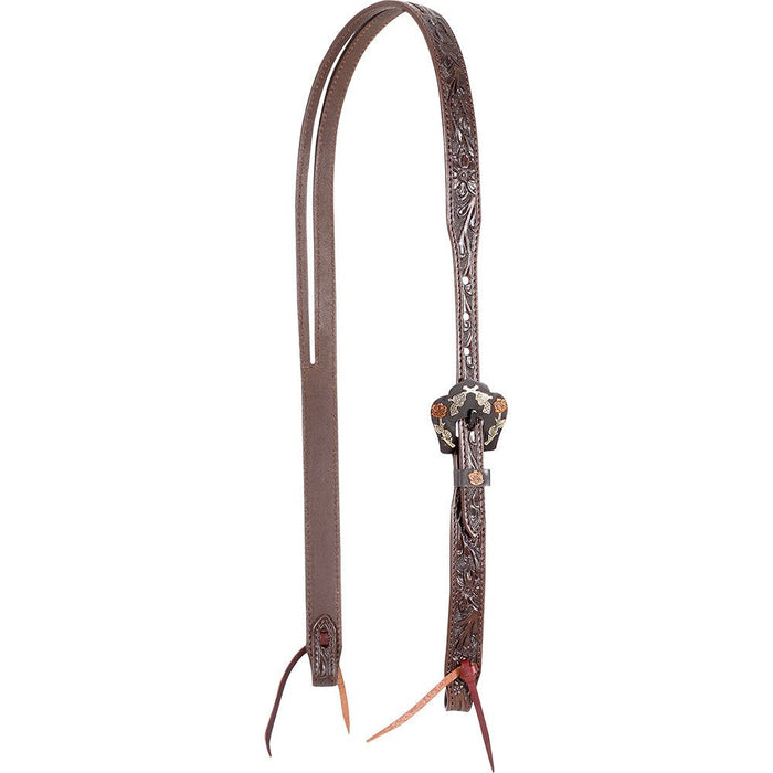Chocolate Slip Ear Headstall with Guns and Roses Buckles