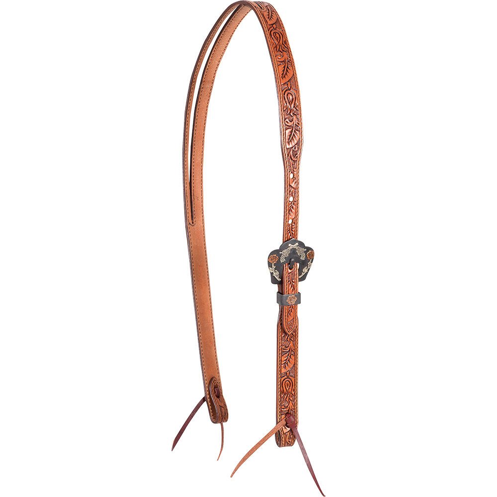 Cashel Company Natural Slip Ear Headstall with Guns and Roses Buckles