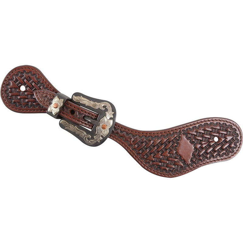 Antique Diamond Tooled Spur Straps with Scroll Flower Buckles
