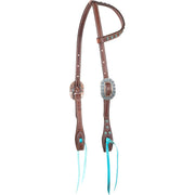 Copper Patina Spots Single Ear Headstall with Turquoise Blood Knots