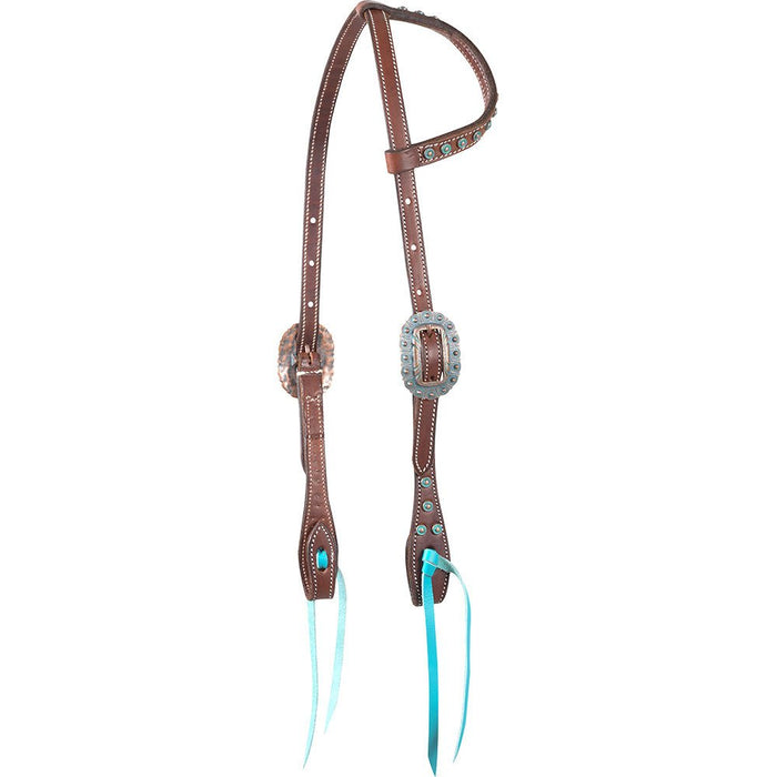 Copper Patina Spots Single Ear Headstall with Turquoise Blood Knots