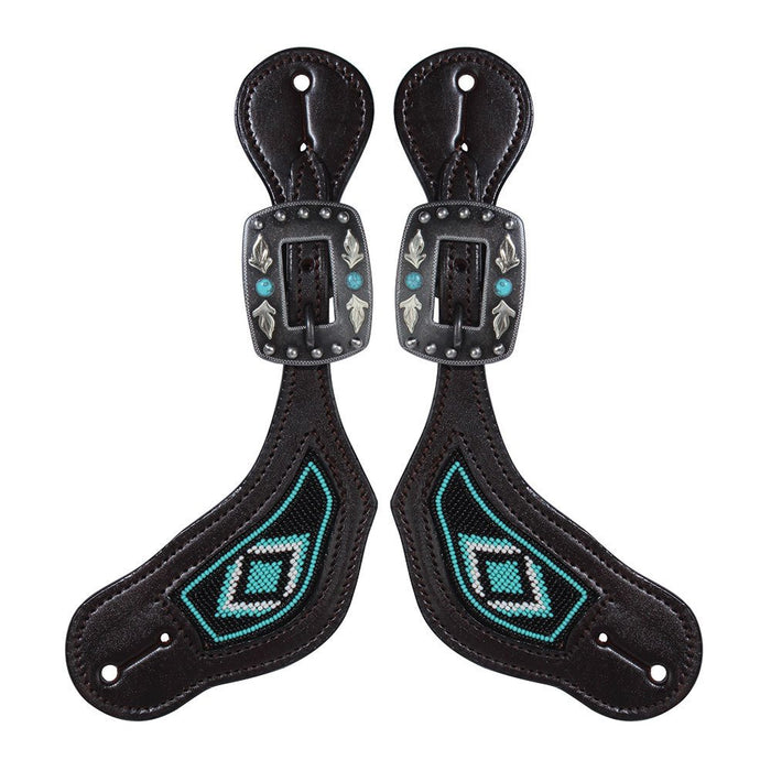 Professional's Black/Turquoise Beaded Spur Straps