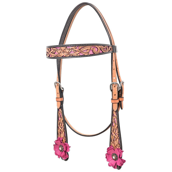 Circle Y Saddlery Malibu Pink Floral Filigree Browband Headstall