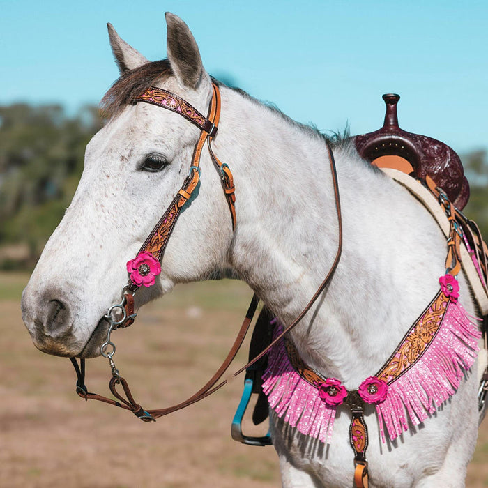 Circle Y Saddlery Malibu Pink Floral Filigree Browband Headstall