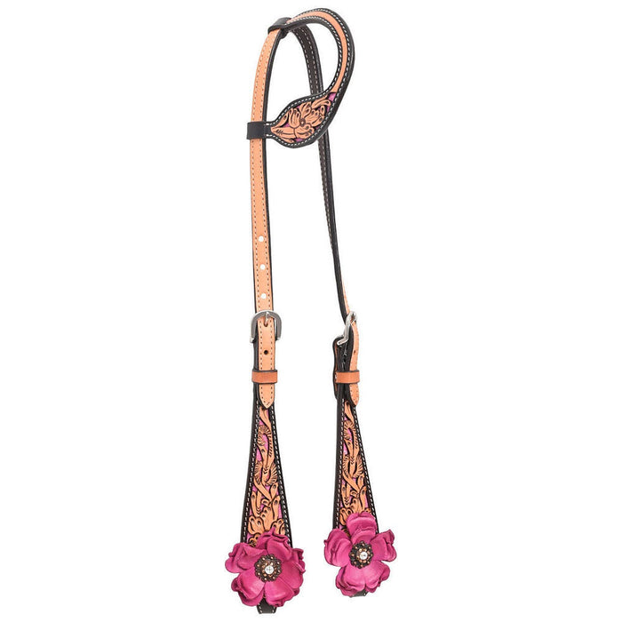 Circle Y Saddlery Malibu Pink Floral Filigree Single Ear Headstall