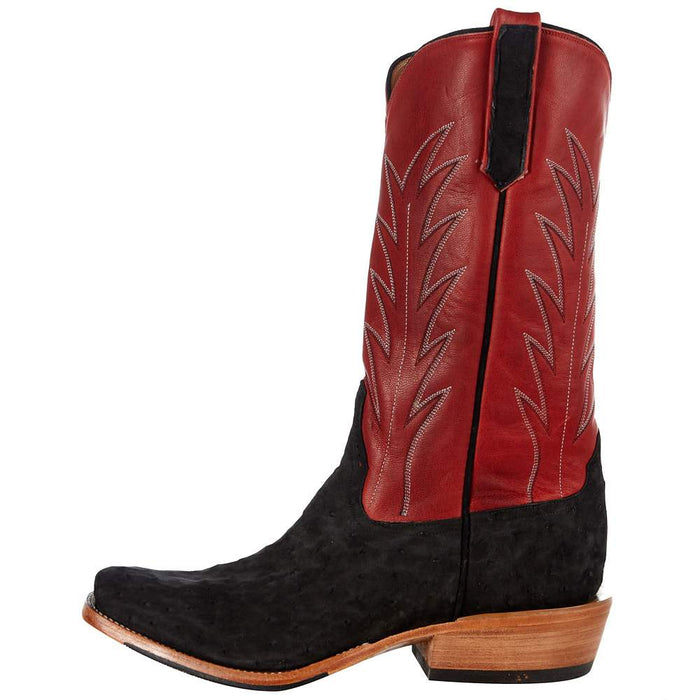 Rios Of Mercedes Men's Black Suede Full Quill Ostrich 13in. Red Fools Goat Top Cutter Toe Boot