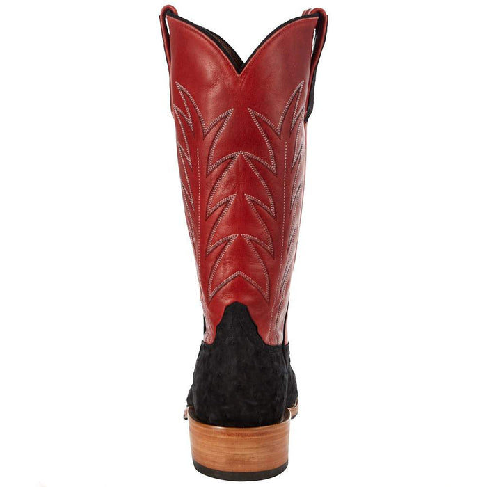 Rios Of Mercedes Men's Black Suede Full Quill Ostrich 13in. Red Fools Goat Top Cutter Toe Boot