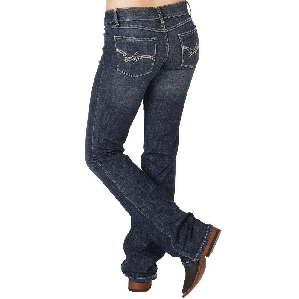 Jeans Wrangler Donna Premium Patch Mae - Vestibilità Dritta, Vita Media - Colore Dark Stone - Taglia 11x34 (Lunghezza 34) - Misto Cotone Con Elastan