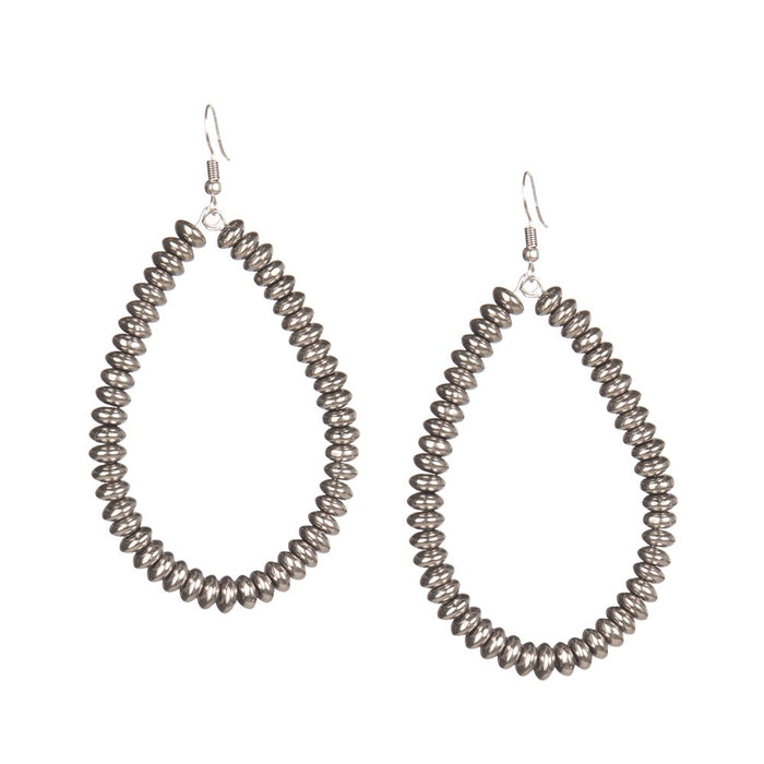 & Metallic Silver Disk Teardrop Earrings