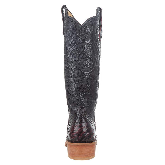 Rios Of Mercedes Women's Ride Ready Black Cherry Full Quill Ostrich 15 in. Black Embossed Top Cowgirl Boot