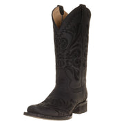 Women's Black Embroidered Square Toe Boot