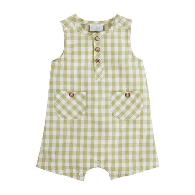 Mud Pie Boy's Green Gingham Shortall