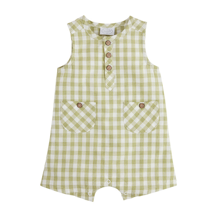 Mud Pie Boy's Green Gingham Shortall