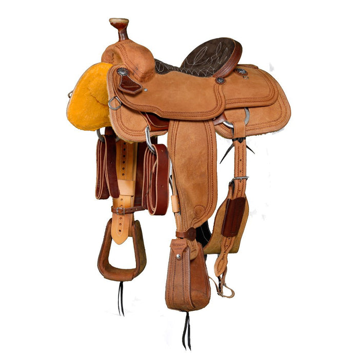 Heavy Oil Roughout Rope Border Team Roping Saddle