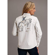 Stetson Apparel Womens Boyfriend Fit Bronc Embroidered White Denim Shirt