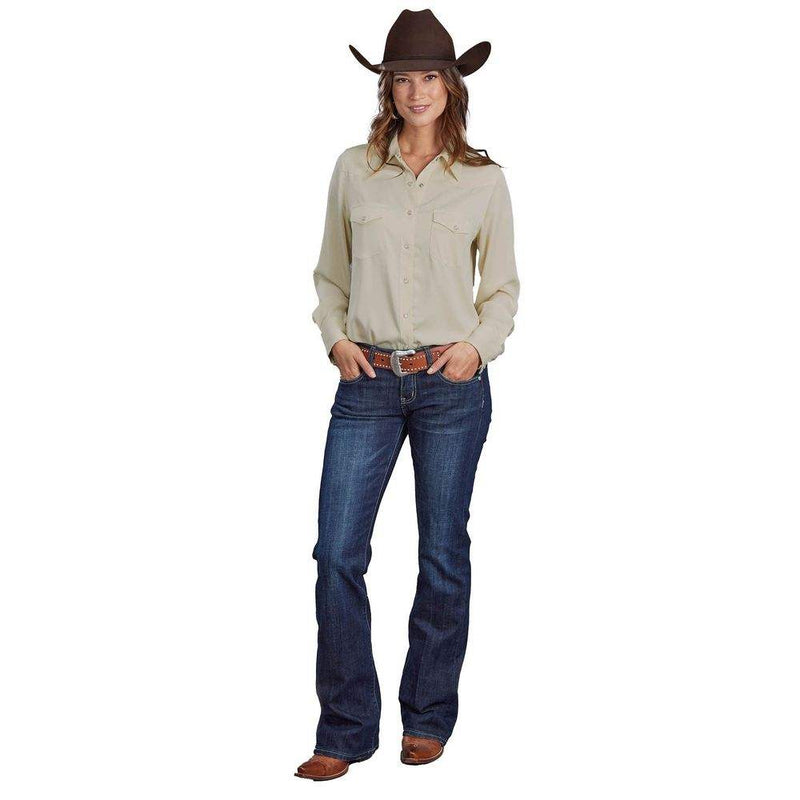 Stetson Apparel Womens Cream Satin Snap Shirt