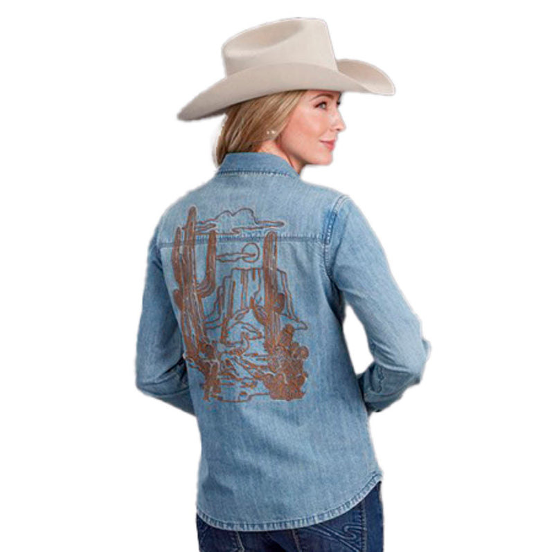 Stetson Apparel Womens Denim Embroidered Snap Shirt