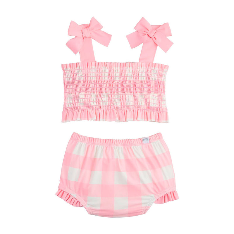 Mud Pie Girls Pink Smocked Check Swimsuit