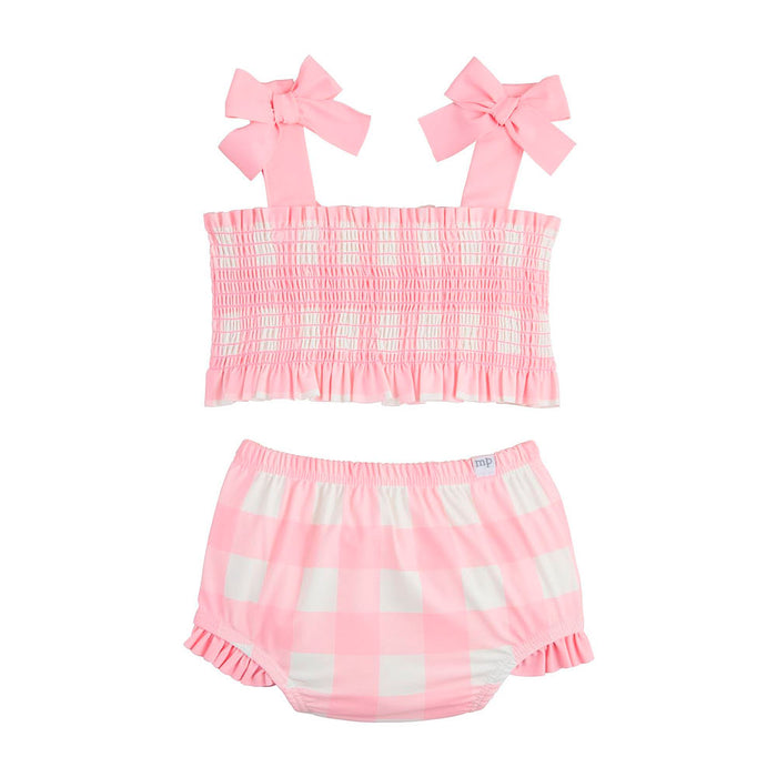 Mud Pie Girls Pink Smocked Check Swimsuit