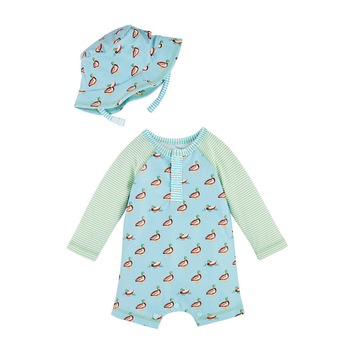 Mud Pie Boys Rash Guard Duck One Piece with hat