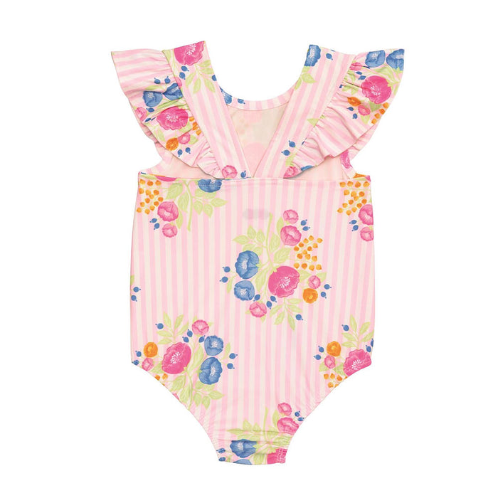 Mud Pie Girl's Floral Stripe One-Piece Swimsuit